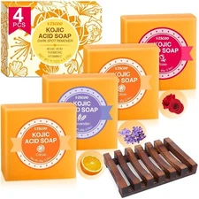 Kojic Acid Soap, 3 Fragrances Turmeric Soap Bar, Dark Spot Remover (4 Pack)