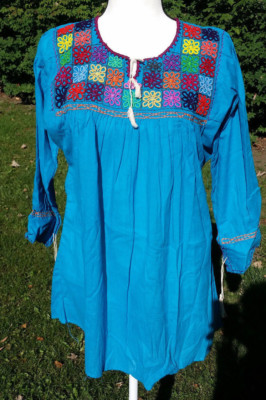 Maya Mexican Blouse Top Shirt Embroidered Rococo Chiapas Small