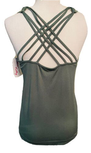 Kathy Top Womens Green Tank Top Sleeveless Pullover Criss Cross One Size New