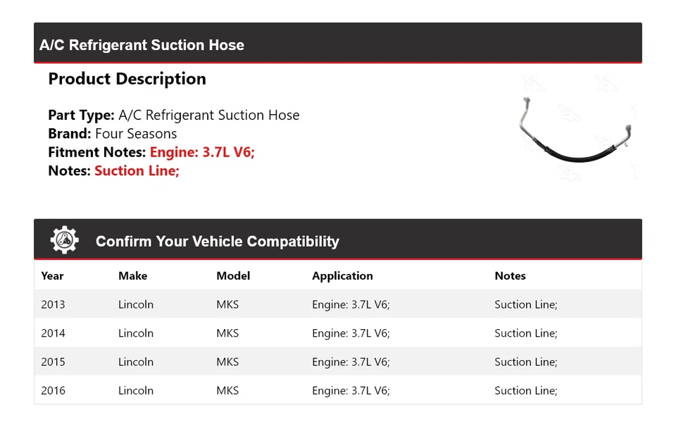 Manguera de succión de refrigerante aire acondicionado V6 3,7 L Lincoln MKS 2013-2016 4 estaciones 2014 Foto 2 de 4