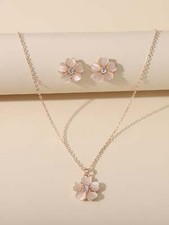 Flower Charm Necklace  Earrings Jewelry Set Jewelry Gift for Women