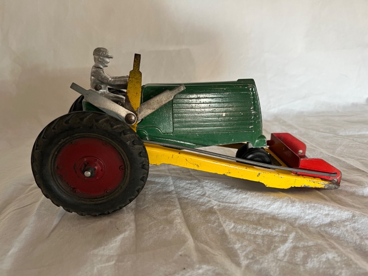 Vintage Slik Toys Aluminum Green Farm Tractor with Loader Farmer