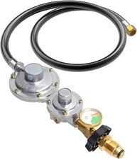 5 FT Two-Stage Propane Regulator Horizontal with Gauge and POL 2 Stage Regula...