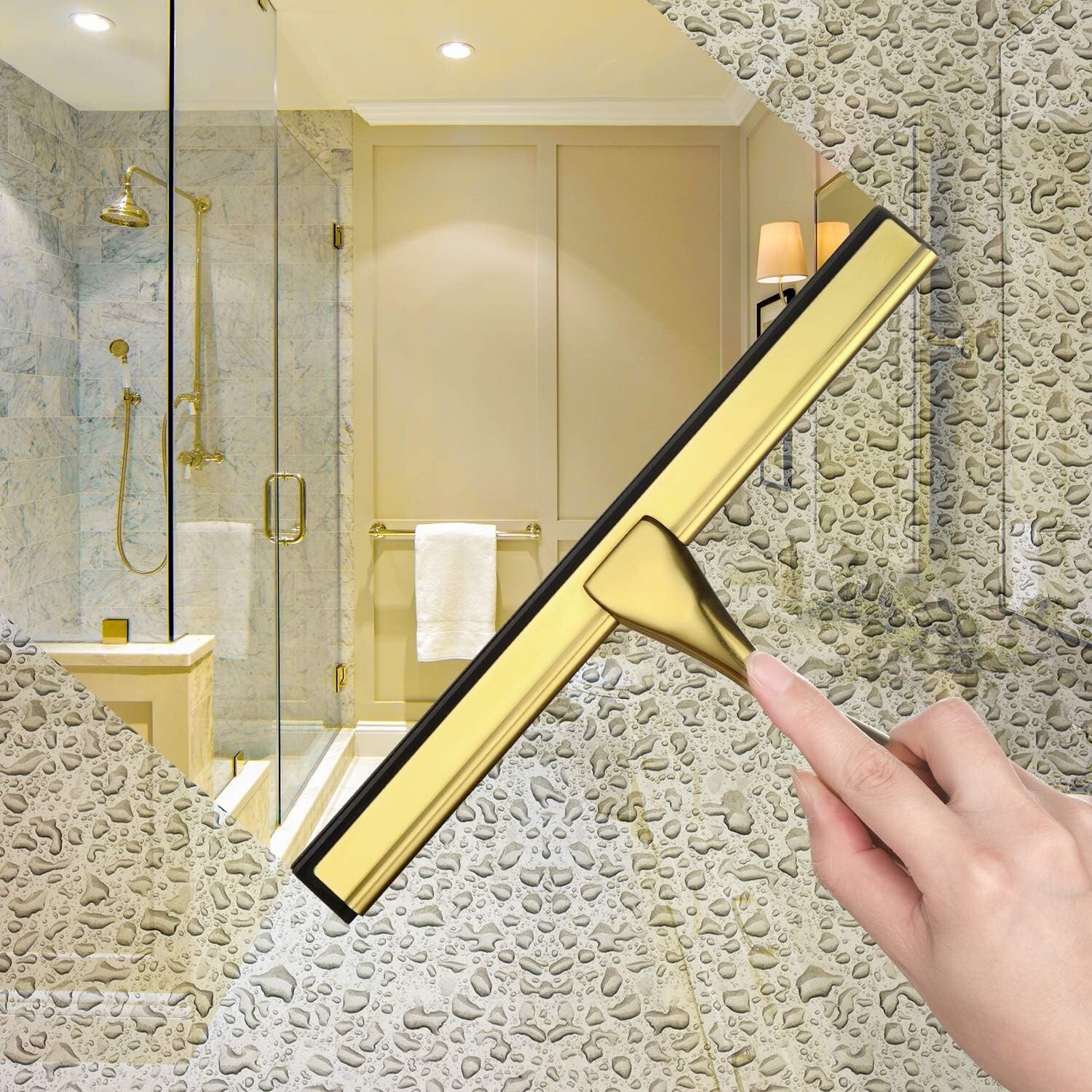 All-Purpose Shower Squeegee Brass Stainless Steel 10-inch for Glass Windows