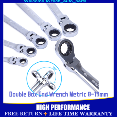 よん-10BOX 6pcs Ratcheting Wrench Set Double Box End 180° Flex-Head 72 Teeth