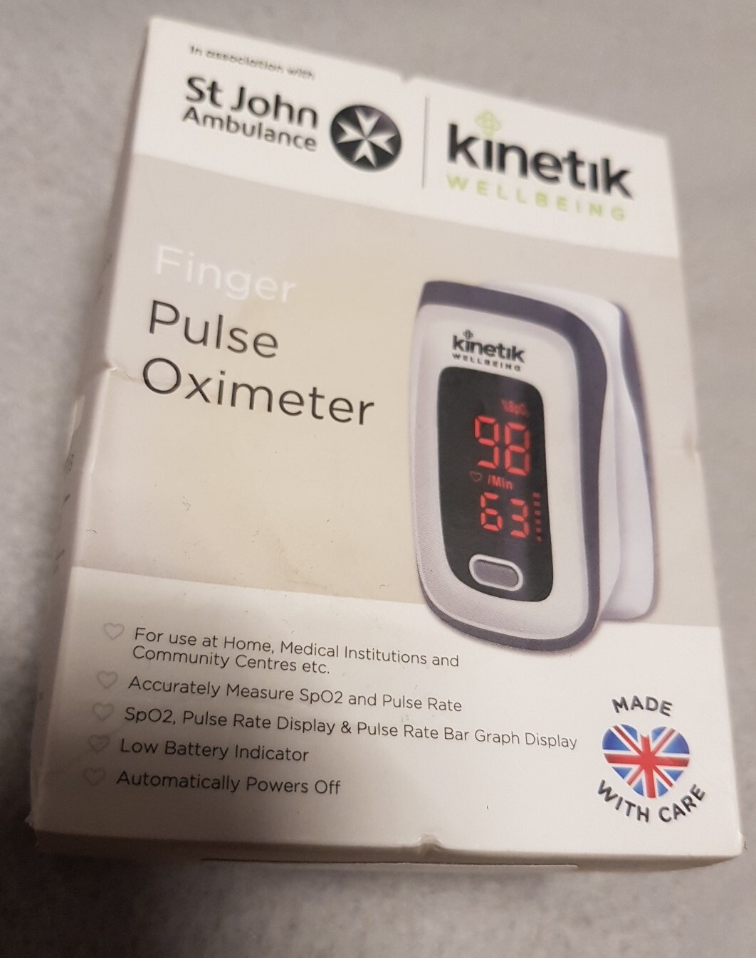 Wellbeing Finger Pulse Oximeter In Association St John