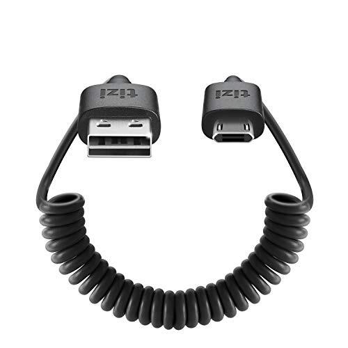 tizi Spiralkabel â€“ Micro-USB (1,4m, Schwarz), Flexibles Daten- und (x5R)