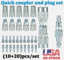 30pcs Air Hose Fittings, 1/4" NPT Quick Connect Air Coupler and Plug Kit Silver