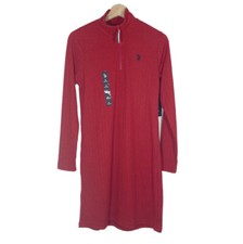 NWT U.S Polo Assn Knit Ribbed Sweater Dress Long Sleeves Red Sz M