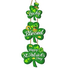 St Patricks Day Door Decorations Happy St Patrick Wooden Green Shamrock Sign