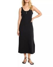 128$ Nzt by Nic+Zoe Ribbed Button Tank Dress Sleeveless Size XL Black Onyx