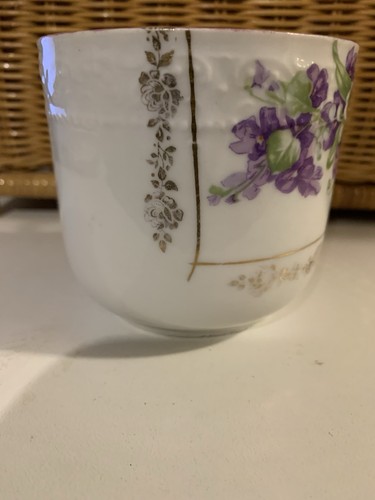 Vintage Mustache Teacup Purple Flowers w/ Gold Accents Victorian Style Germany - Picture 2 of 8
