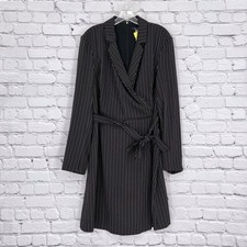 NWT Tommy Hilfiger Black White Striped Faux Wrap Dress Women's 16 Collared