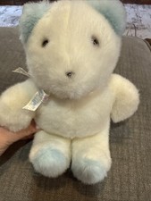 Vintage Plush Eden White Teddy Bear Baby Lovey Toy Blue Ribbon Cute 9" Stuffed