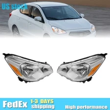 Pair Front Left + Right Headlight Headlamp Fits 2017-2020 Mitsubishi Mirage G4