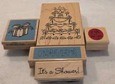 5 Lot Rubber Stamps Shower,cake, congratulations, a gift for you, present