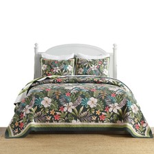 3-Piece Lightweight Polyester Tropical Leaf and Flower Quilt Bedspread Set BY223