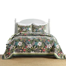 3-Piece Lightweight Polyester Tropical Leaf and Flower Quilt Bedspread Set BY223