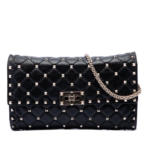 Valentino Nappa Rockstud Spike Wallet On Chain Pre-Loved Crossbody Bag Black