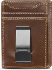 Flynn Hinged Money Clip Wallet for Men, Slim Front Pocket Card Holder, Full Grai