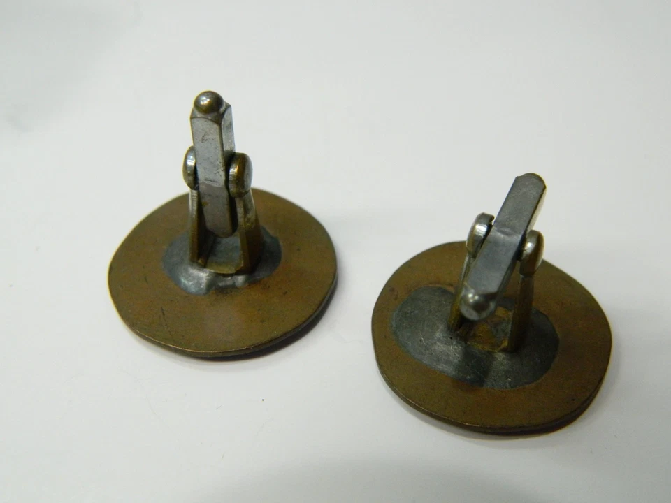 Gemelos Art Deco vintage esmalte azul diseño en cobre Foto 3 de 3