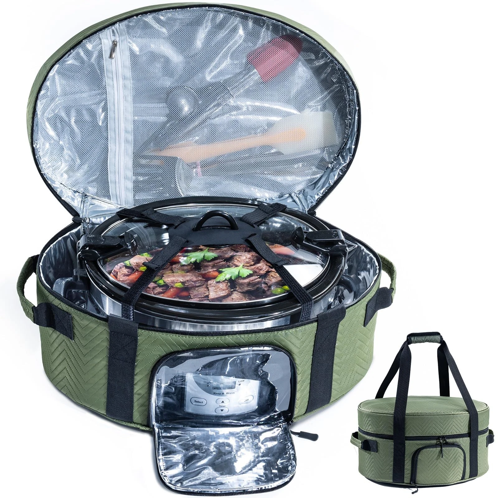 Insulated Slow Cooker Carrying Bag for 6-8 Quart CrockPot and Style A, Green