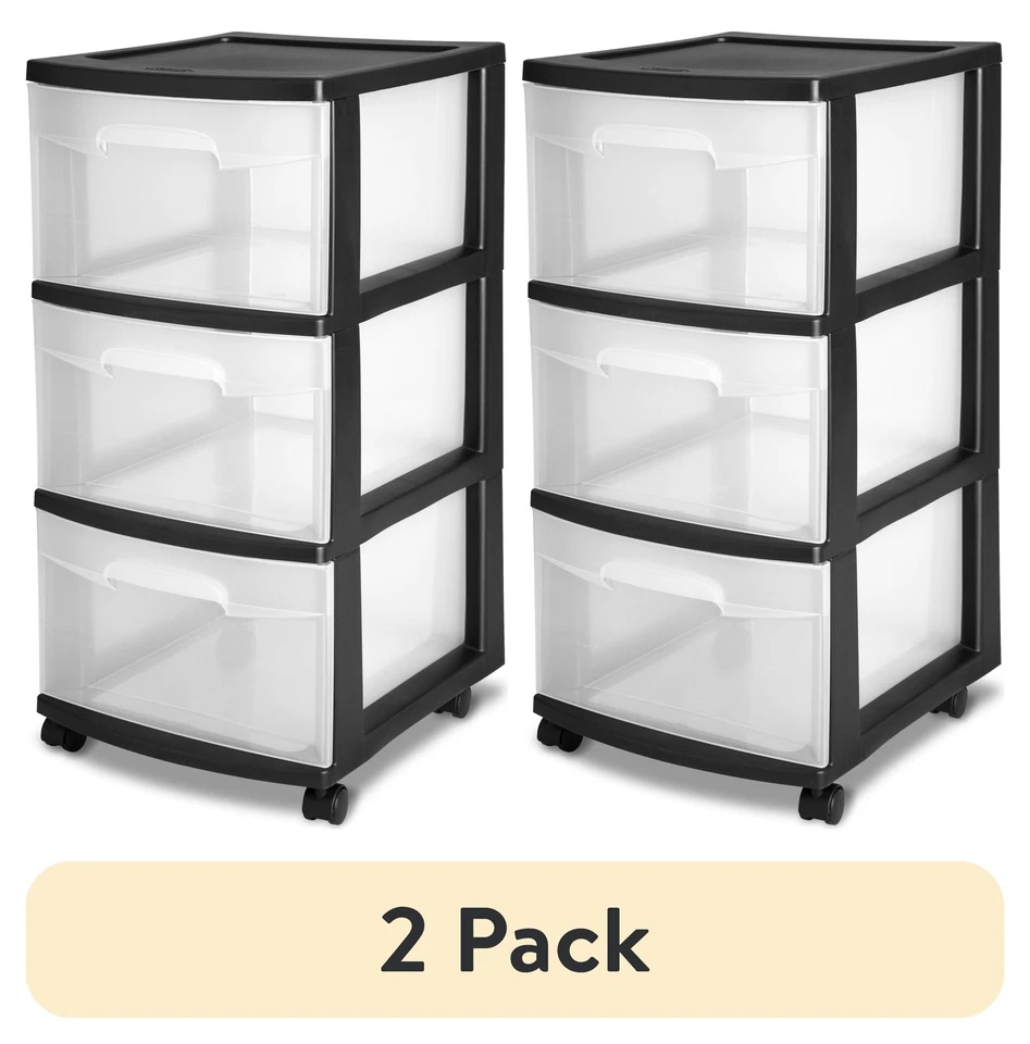 (2 Pack) Sterilite Storage Drawer, 3 Drawer Slim Plastic Storage Cart with Clear - Image 2 of 4