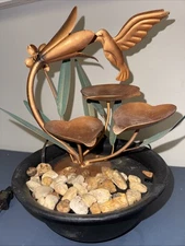 Tabletop Serenity Water Fountain Copper Colored Hummingbird Lily Zen Tested