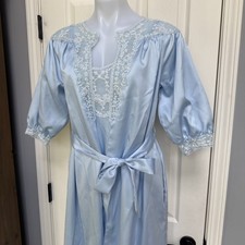 Vtg Christian Dior Lingerie Set Nightgown Robe 70s 80s Blue Romantic Cottagecore