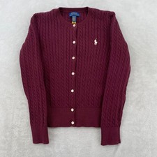Polo Ralph Lauren Kids Burgundy Cable Knit Button Front Cardigan Sweater M 8-10