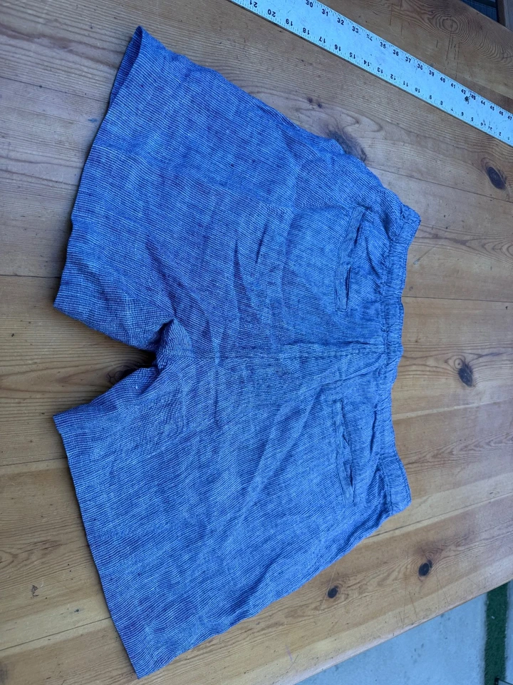 Neiman Marcus Shorts Mens L  100% Linen Blue Flat Front Casual Chino - Image 2 of 4