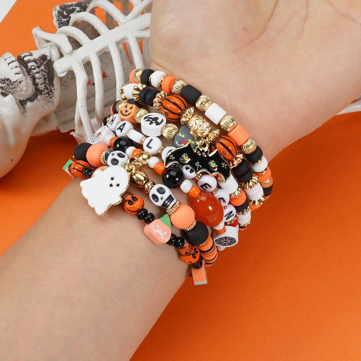 Halloween Bracelets for Women Ghost Pumpkin Bat Spider Web Skeleton  Stackable St