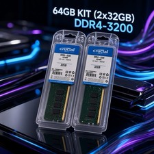 Crucial 64GB (2x32GB) DDR4 3200MHz PC4-25600 UDIMM Desktop RAM Kit
