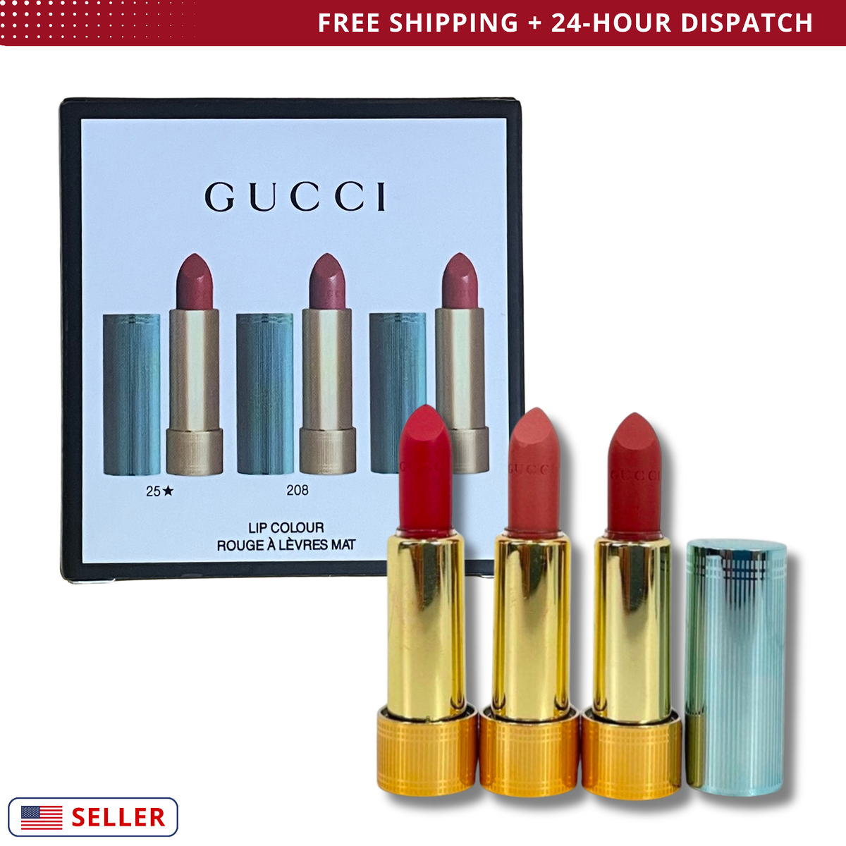 GUCCI Rouge À Lèvres Mat Lipstick – Trio Mini Shades (#25, #208