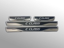 F&uuml;r Mercedes C-Klasse Chrom & Carbon Einstiegsleisten Kratzschutz S.Stahl
