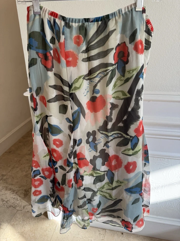 Falda Midi Chicos Seda Talla 2 Grande Flutter Línea A Multicolor Floral Y2K Hada Foto 4 de 4