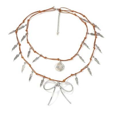 Urban Style Rope Necklace Featuring Geometric Leaf Charm Versatile Everyday