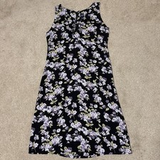 Gap Womens Purple White Floral Midi Dress V-Neck Flowy Strapless Sundress, Sz M