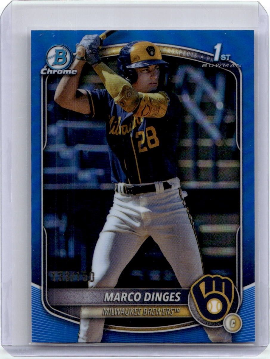 2025 Bowman Chrome Marco Dinges 1st True Blue Refractor SP /150 Brewers #BLP-183
