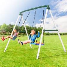 7.5FT Outdoor Double Swing Sets for Kids Backyard With 2 Swing Seats