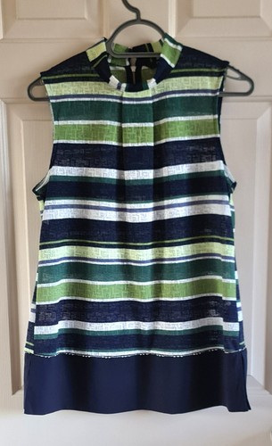 Next Sleeveless Navy Green White - Beaded Detail To Bottom Size 14 - Picture 3 of 9
