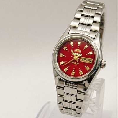 ORIENT Three Star NQ1P-Q0 Automatic Red Dial Day Date Watch Working