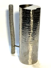 Hammered Metal Pitcher Vase with Crystal Cut Handle  by Alan Lee 10.25"x6"x3"