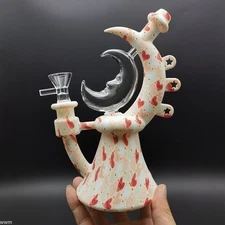 Teapot Hookah Set 7.4 Inch Silicone Moon Design with Hearts & 14mm Glass Bowl