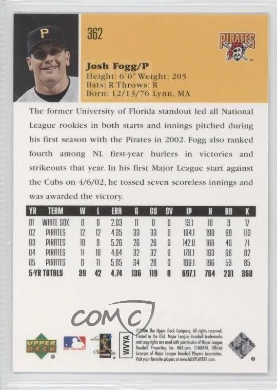 2006 Upper Deck Josh Fogg #362 - Image 2 of 2