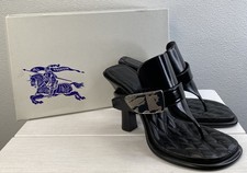 Burberry Bay Equestrian Knight Motif Sandal Womens US10 EU40 Black Leather Heels