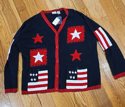 Vtg  Carolina Colours Patriotic Sweater Women's Sz 18/20 Red White & Blue NWT
