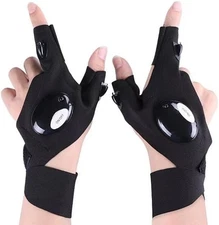 LED Flashlight Gloves - Half Finger Outdoor Gloves for Fishing, Camping