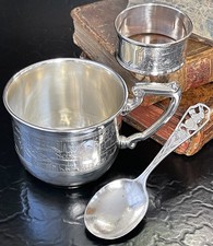 Rare Webster Sterling Silver Rabbit Bunny Baby Spoon Cup Napkin Ring Trio