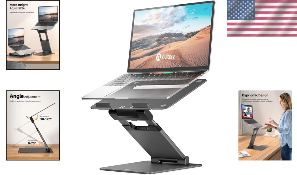 Soporte Plegable Aluminio para Portátil, Altura Ajustable, Gris Foto 2 de 4